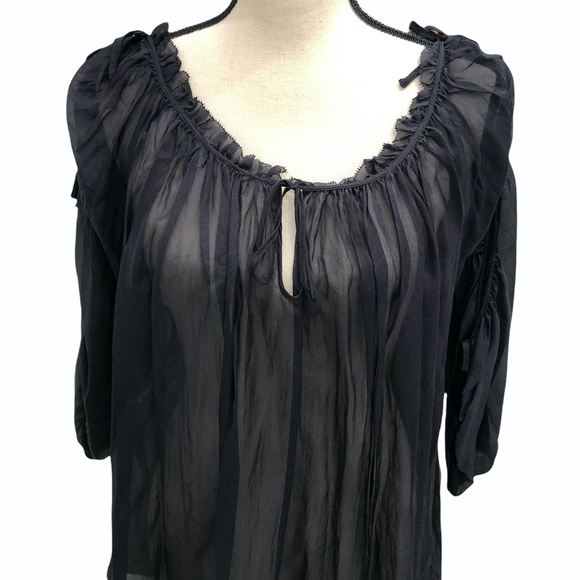 MARC JACOBS NAVY SILK TUNIC WITH TIES DOWN THE SLEEVE - Picture 2 of 15